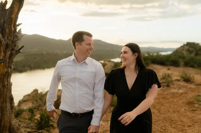 Laughing on the red dirt trail